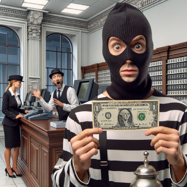Man Robs Bank Of One Dollar