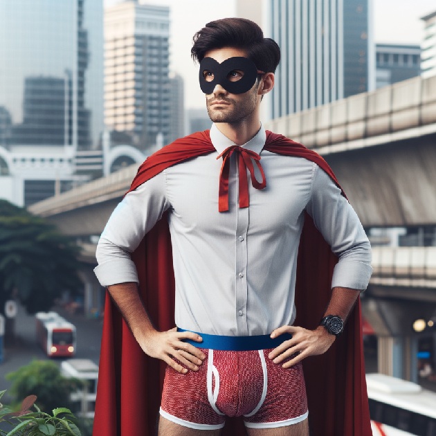 Man In Cape and Underwear Steals Women’s Lingerie