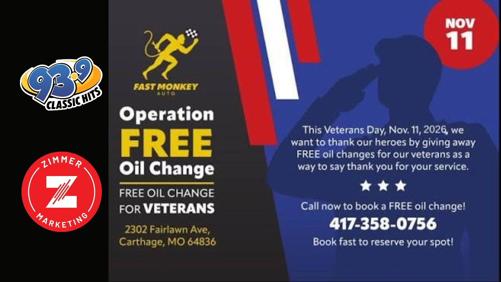 Fast Monkey Auto Offers FREE Oil Changes for Veterans