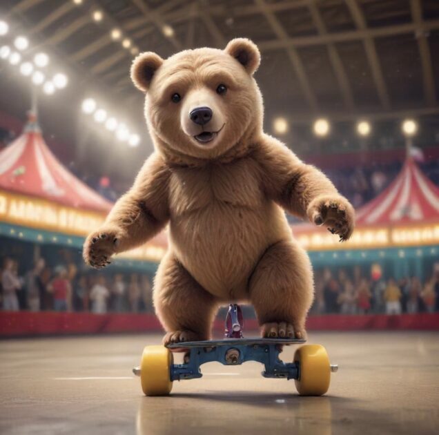Skating Bear Attacks Circus Trainer