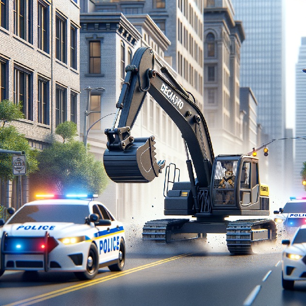 Police Chase Excavator At Snails Pace
