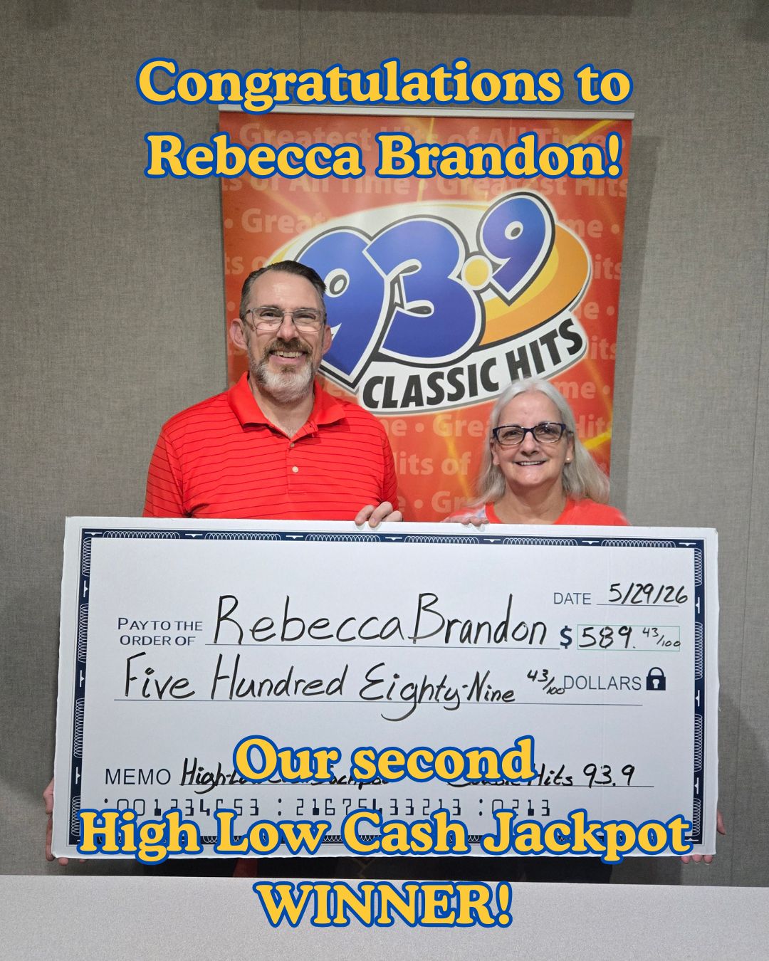 High Low Cash Jackpot Winner – Rebecca Brandon